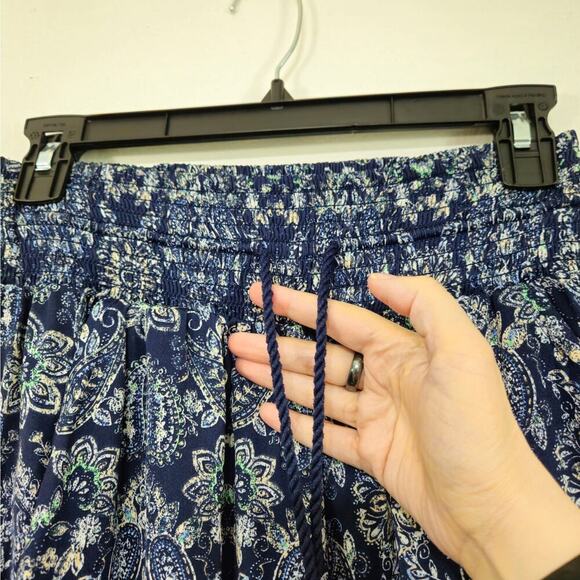 Aerie Blue Paisley Harem Pants Size Small High Rise Elastic Tie Waist Pockets - Picture 5 of 9